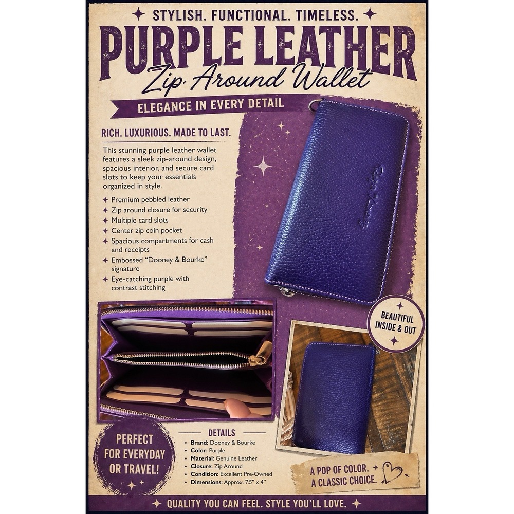 Roger Ximenez Wallet Checkbook  Genuine Leather Purple NEW Zipper Clutch